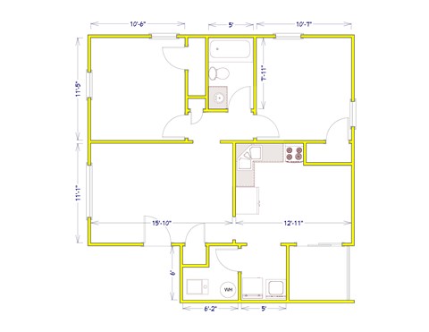 Floor plan for 2 beds, 1 bath, 780 sqft